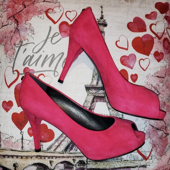 STUART WEITZMAN $398 HOT PINK MAGENTA SUEDE HIDDEN PLATFORM PUMPS 8.5 - Picture 2 of 14